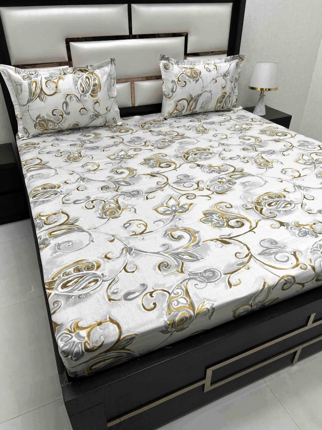 

Pure Decor White & Grey Ethnic Motifs King Bedsheet with 2 Pillow Covers