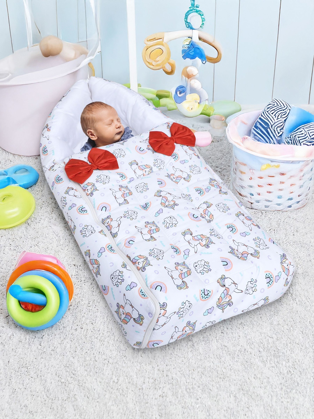 

Polka Tots Infants White & Red Printed Baby Sleeping Bag
