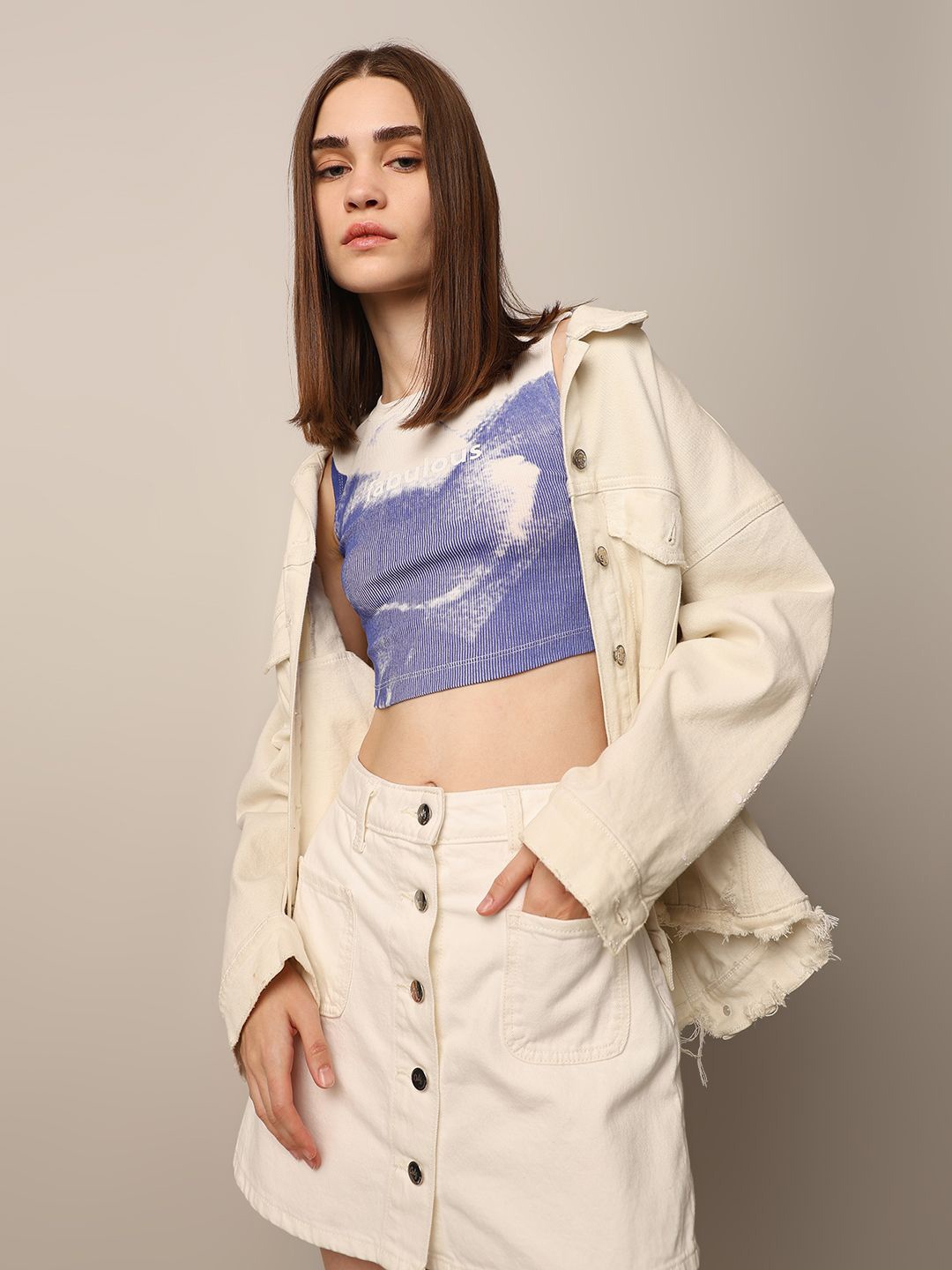 

ONLY Print Cotton Tank Crop Top, White