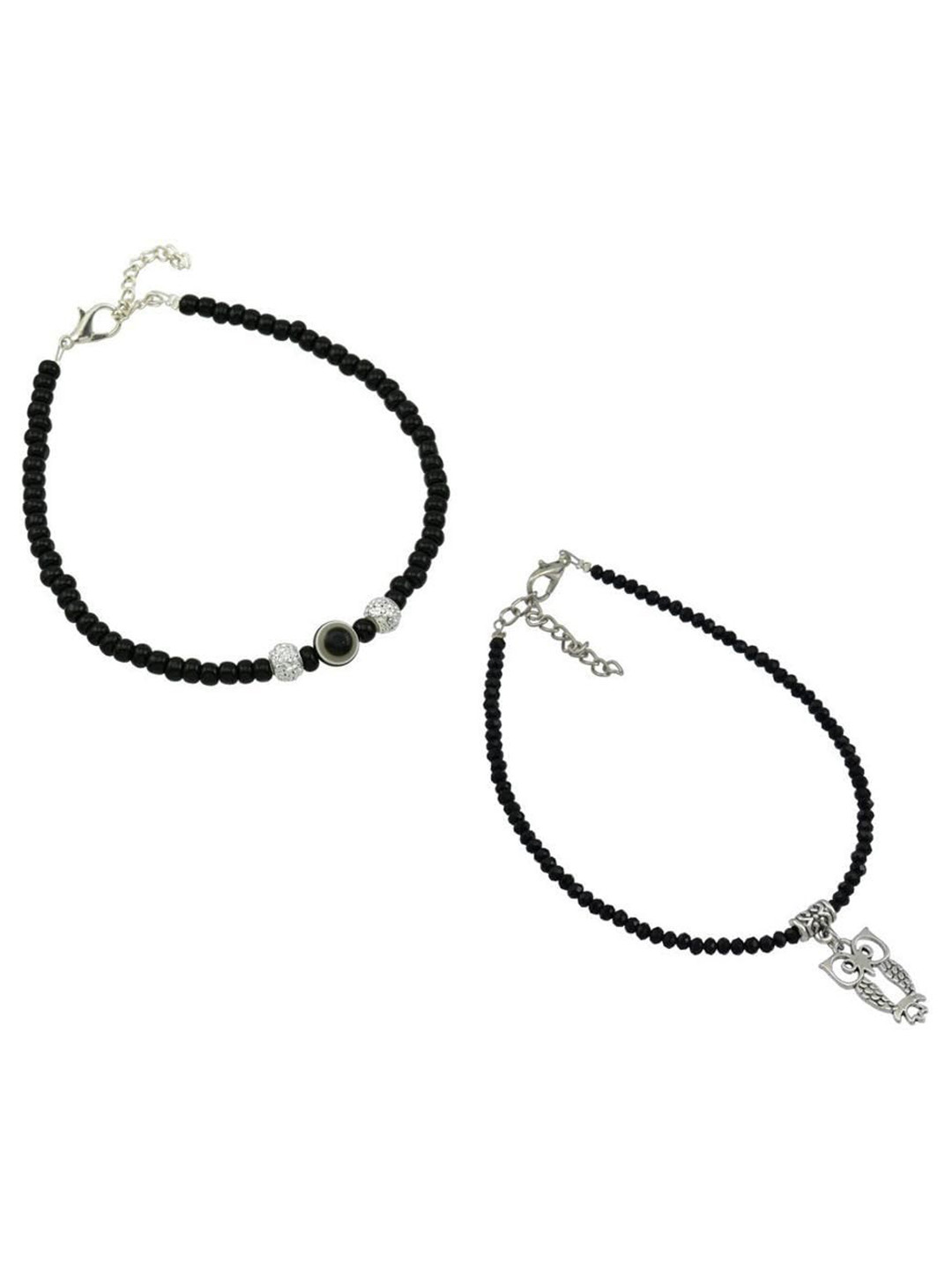 

High Trendz Pack of 2 Alloy Single Leg Beads Anklet, Black