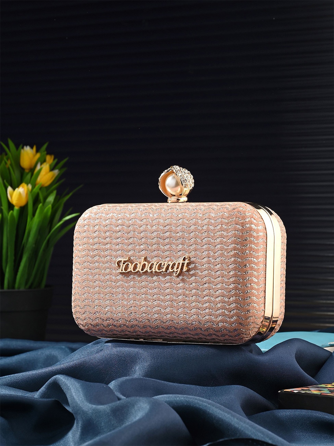 

Toobacraft Embellished Box Clutch, Peach