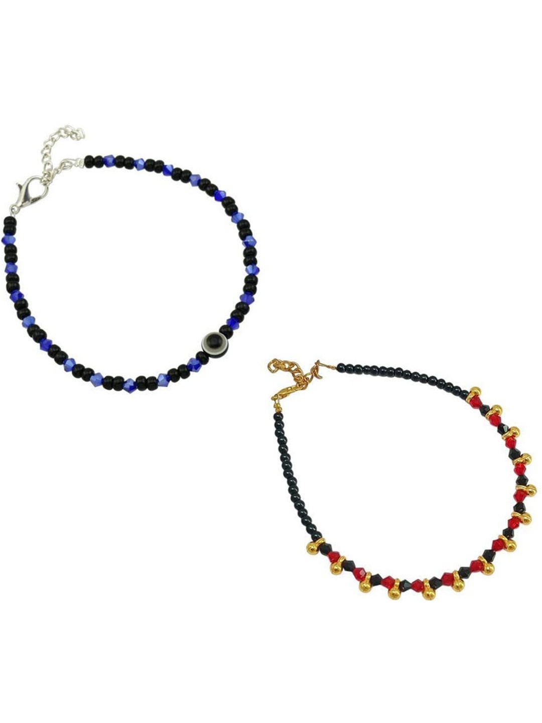 

HIGH TRENDZ Set Of 2 Beads Beaded Anklet, Black