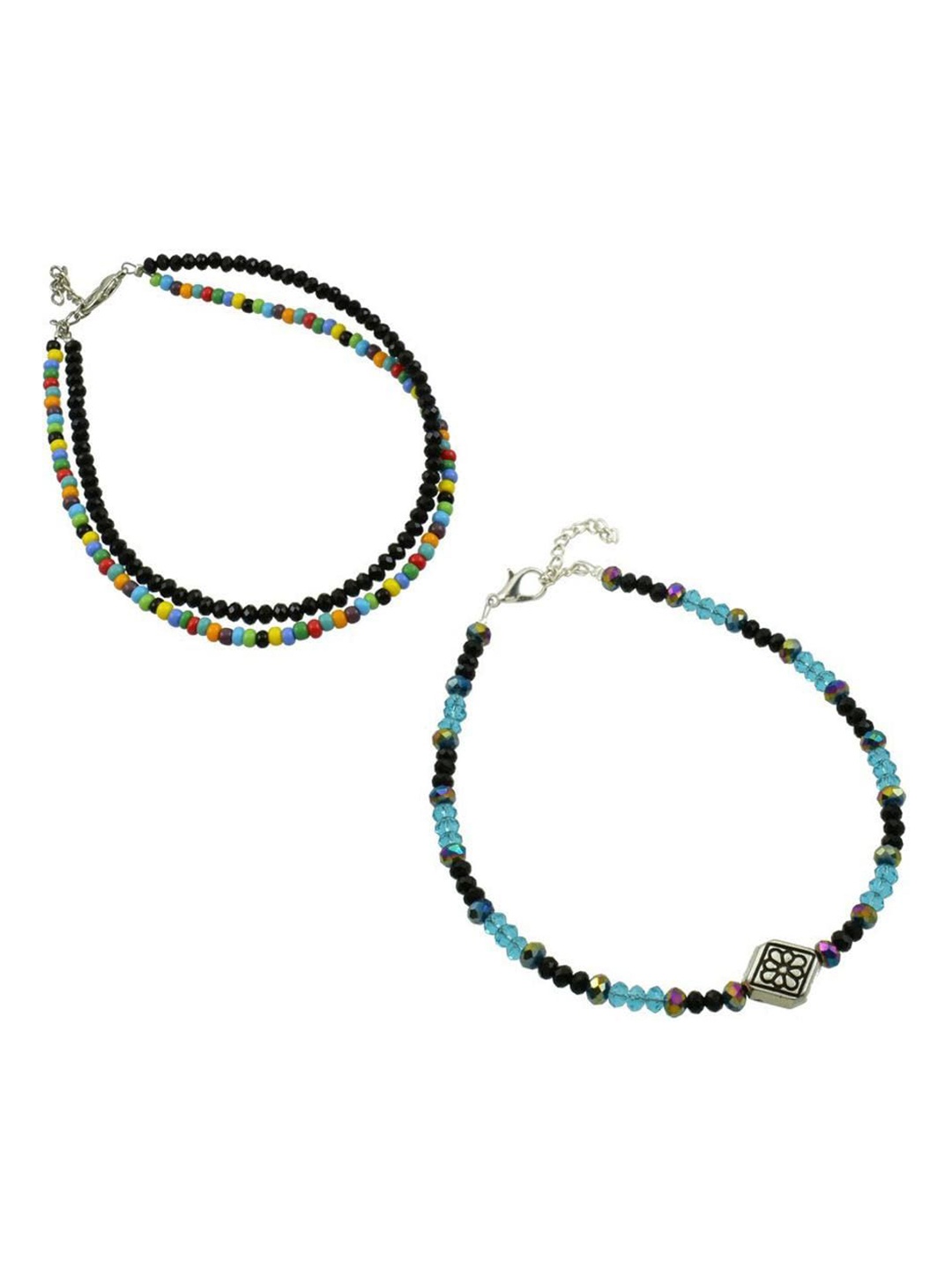 

HIGH TRENDZ Unisex Set of 2 Beaded Single Leg Anklets, Black