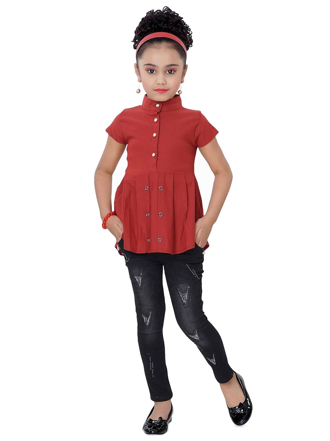 

Arshia Fashions Girls Top with Trousers, Red