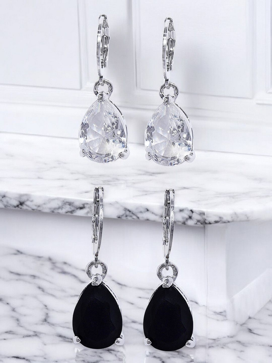 

OOMPH Teardrop Shaped Drop Earrings, Silver