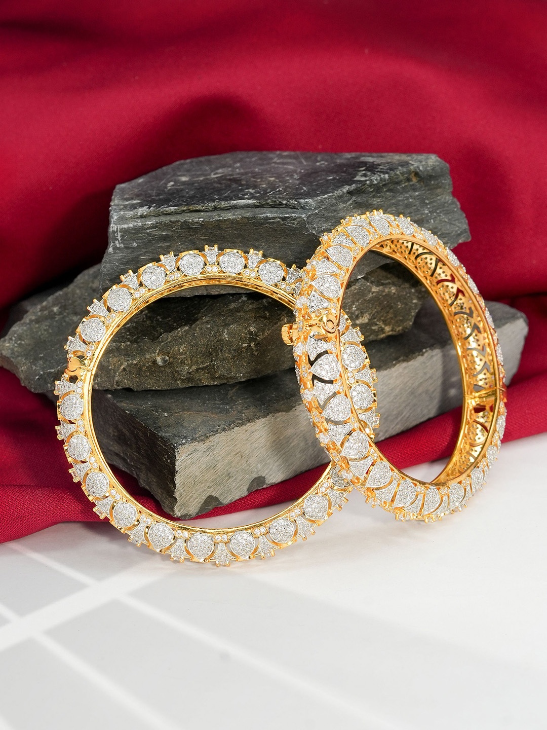 

Zevarly Set Of 2 Gold-Plated CZ Studded Bangles