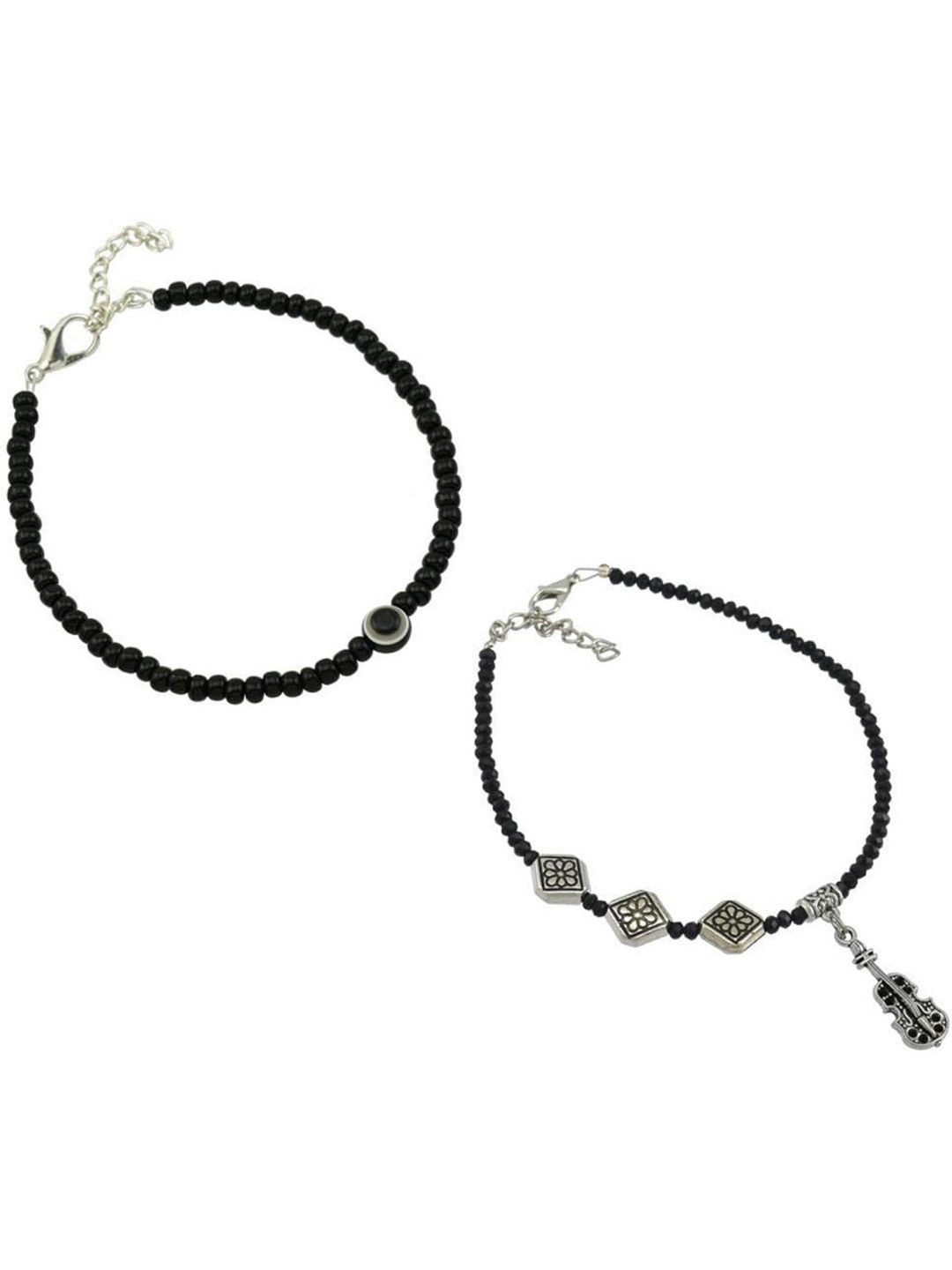 

HIGH TRENDZ Pack of 2 Single Leg Beads Anklet, Black