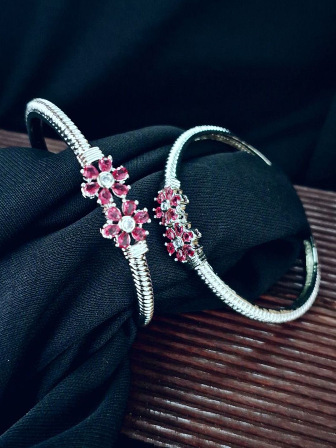 

Zevarly Set Of 2 Silver-Plated CZ Studded Bangles