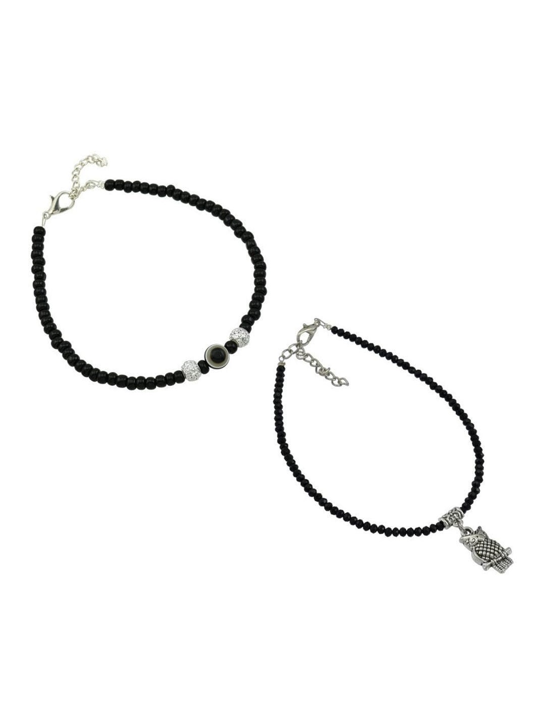 

HIGH TRENDZ Pack Of 2 Single Leg Beads Anklet, Silver