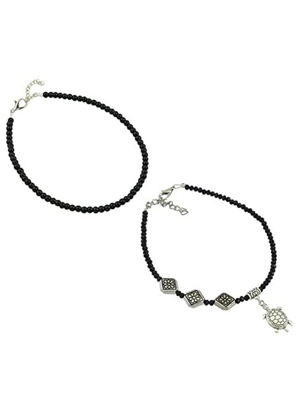 

HIGH TRENDZ Set of 2 Beaded Anklet, Black