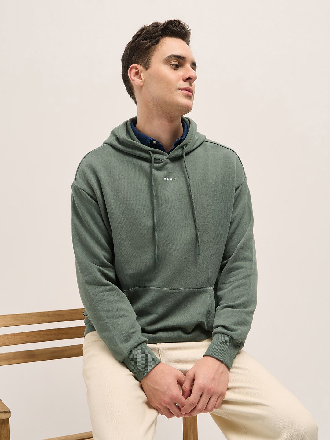 

THE BEAR HOUSE Men Hooded Cotton Sweatshirt, Green