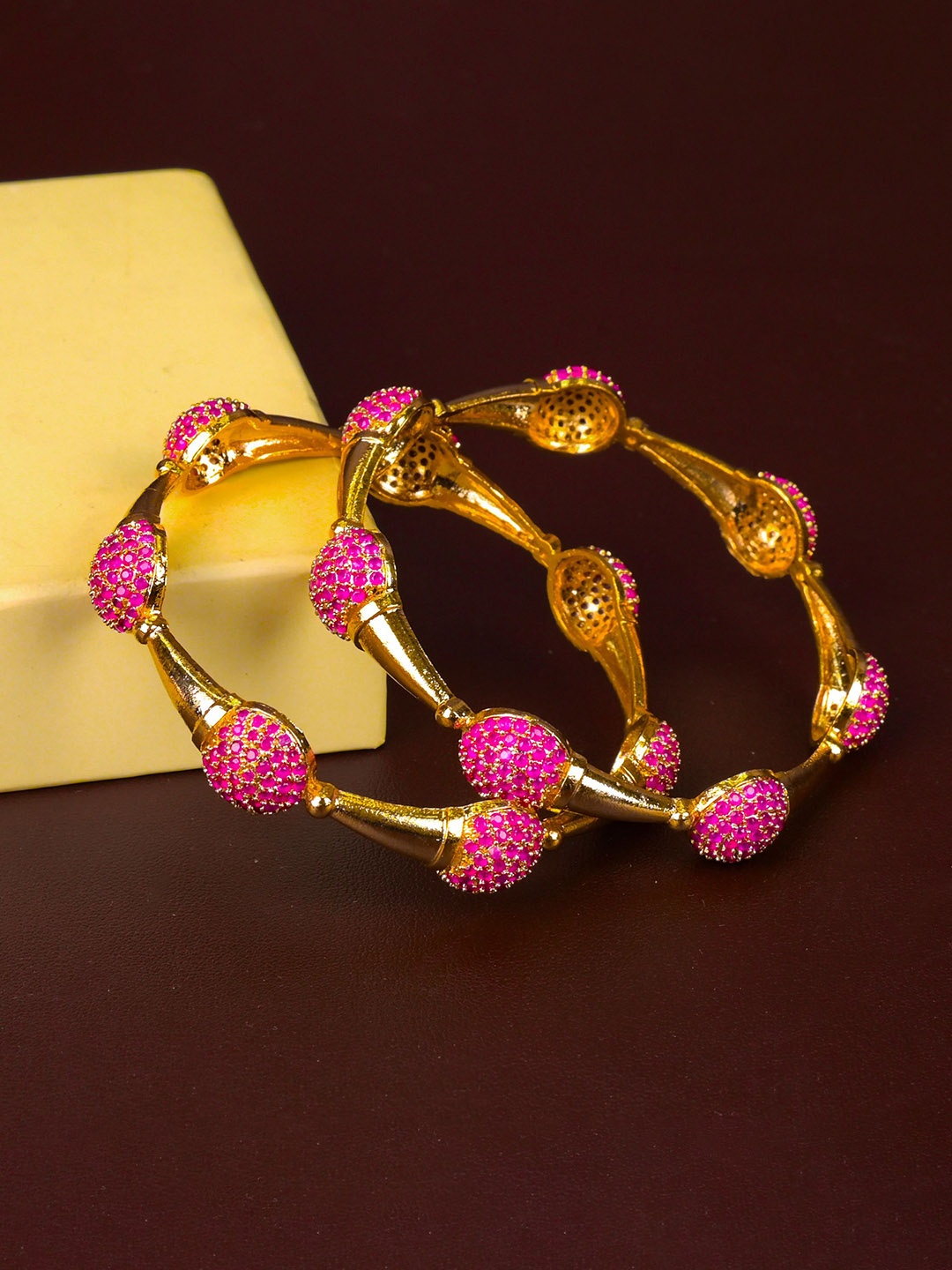 

Zevarly Set Of 2 Gold-Plated CZ Studded Bangles