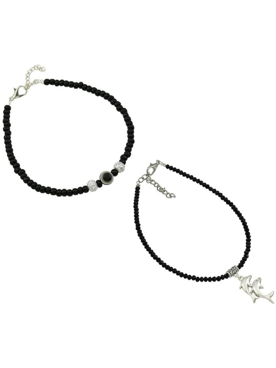 

HIGH TRENDZ Pack of 2 Single Leg Beads Alloy Anklet, Black