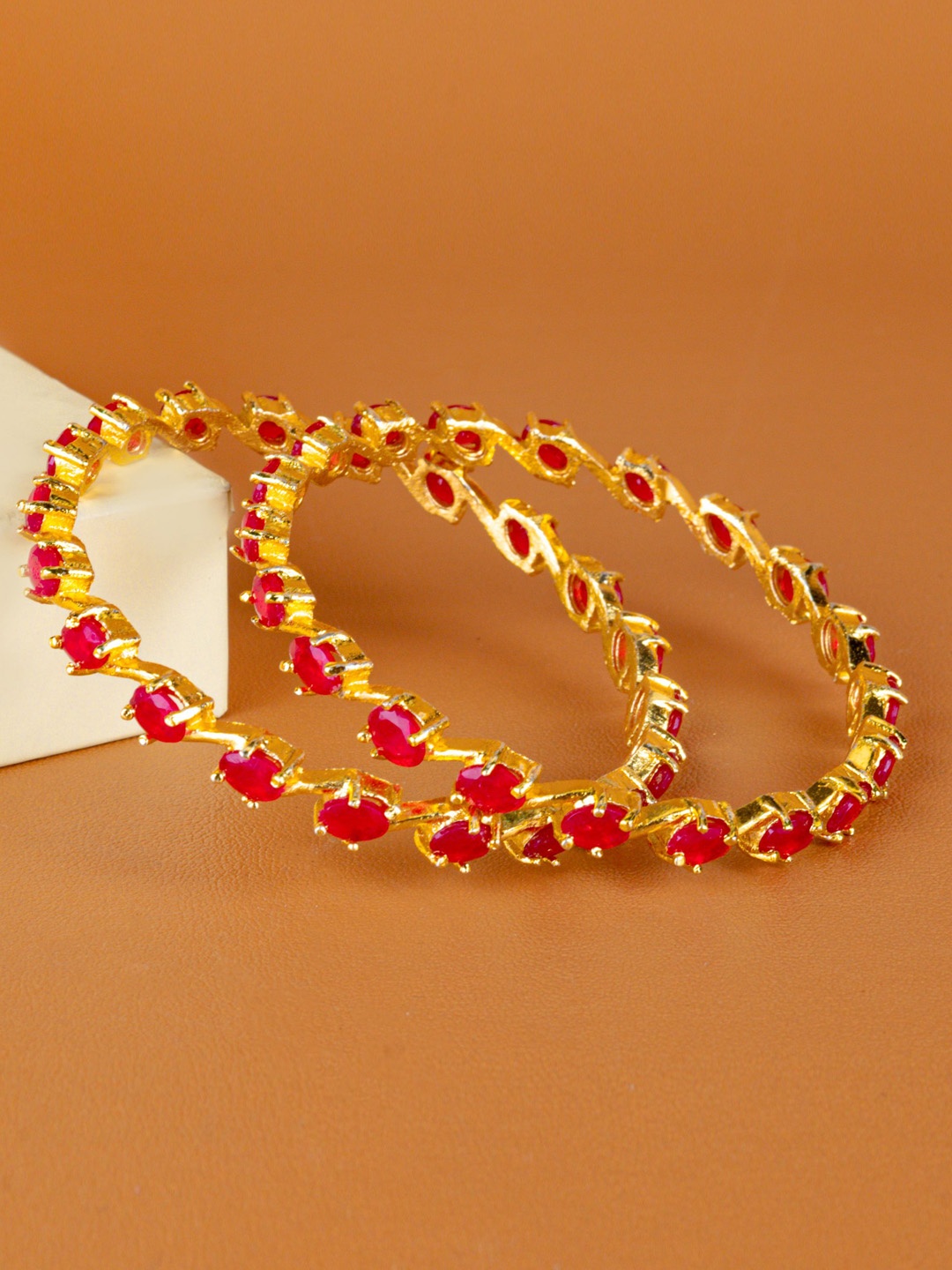 

Zevarly Set Of 2 Gold-Plated CZ Studded Bangles