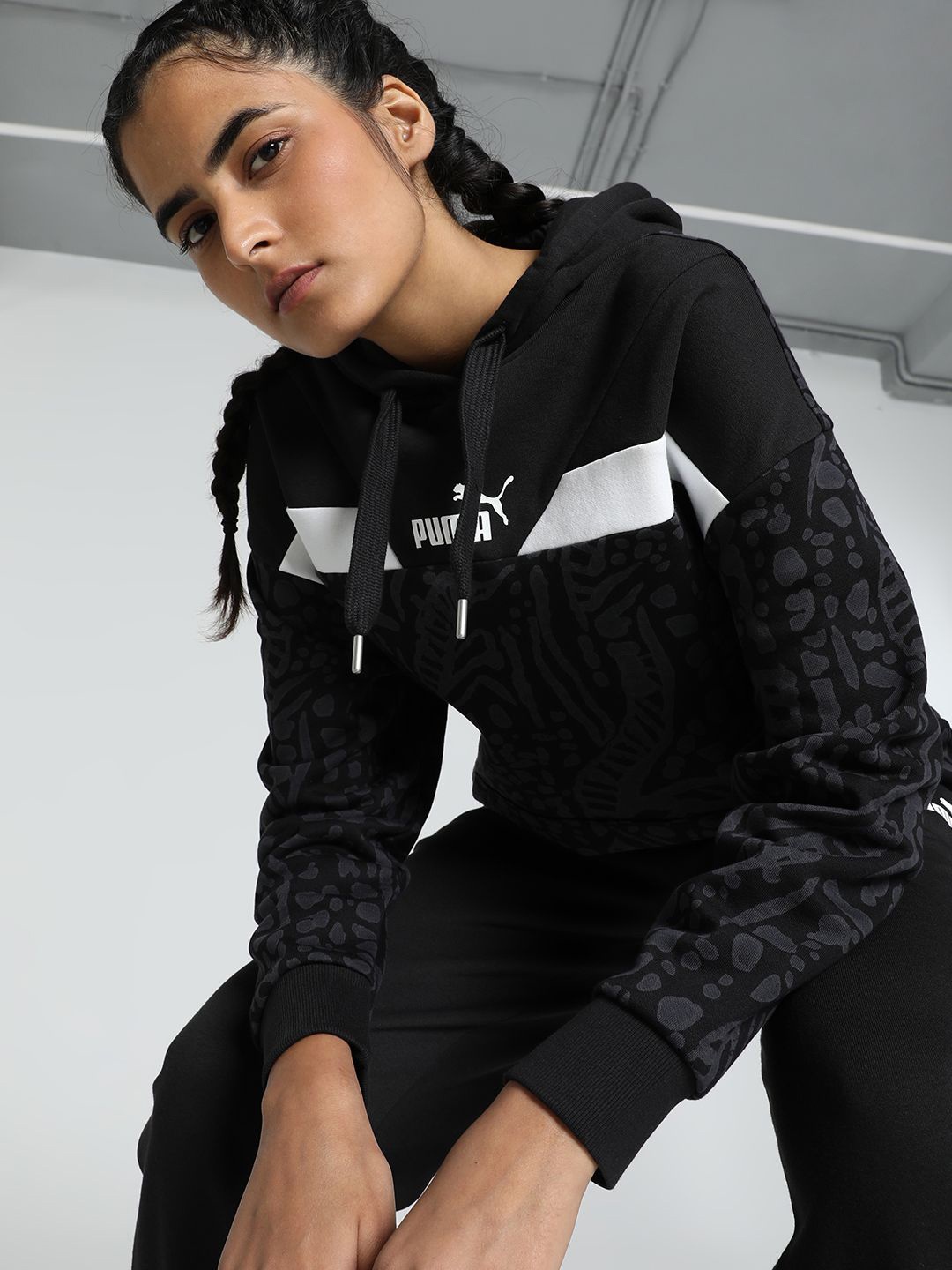 

Puma HYPERNATURAL Printed Cotton Relaxed Fit Hooded Sweatshirt, Black