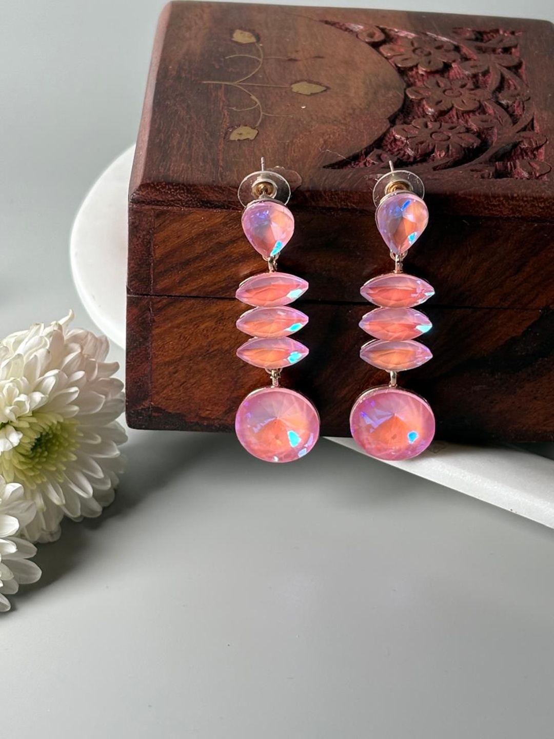 

Niska Contemporary Artificial Stone Studded Drop Earrings, Pink