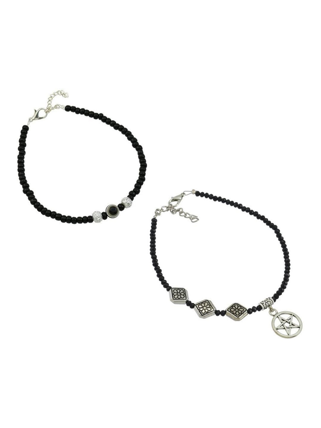 

HIGH TRENDZ Pack Of 2 Beaded Single Leg Anklets, Silver