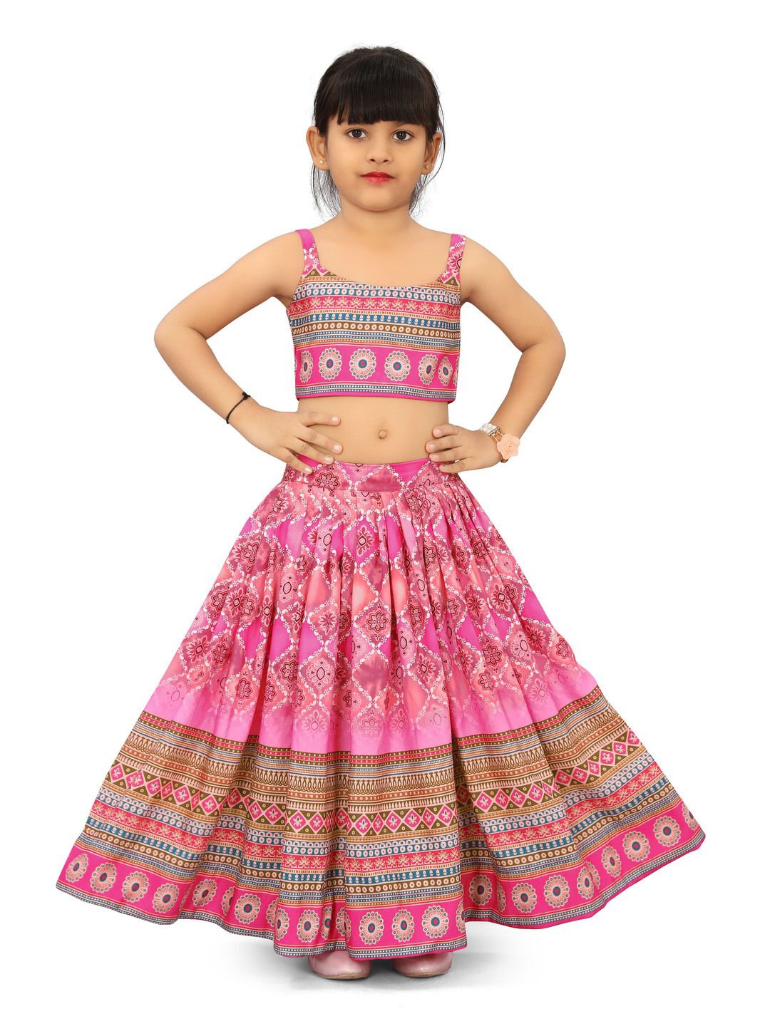 

BAESD Girls Printed Foil Print Ready to Wear Lehenga & Blouse With Dupatta, Pink