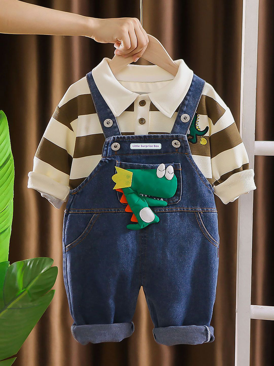 

Little Surprise Box LLP Kids Denim Dungaree With T-shirt, Blue