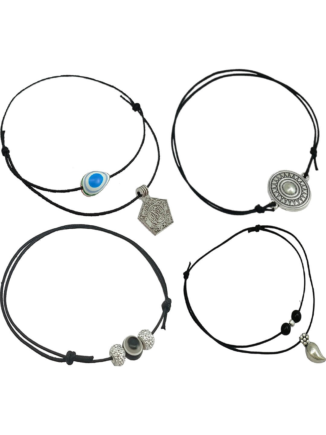 

Combo pack of 4 Single Leg Thread Knot Cotton Dori Anklet (Pack of 4) BZ_4CK-A92A14A125A68, Black