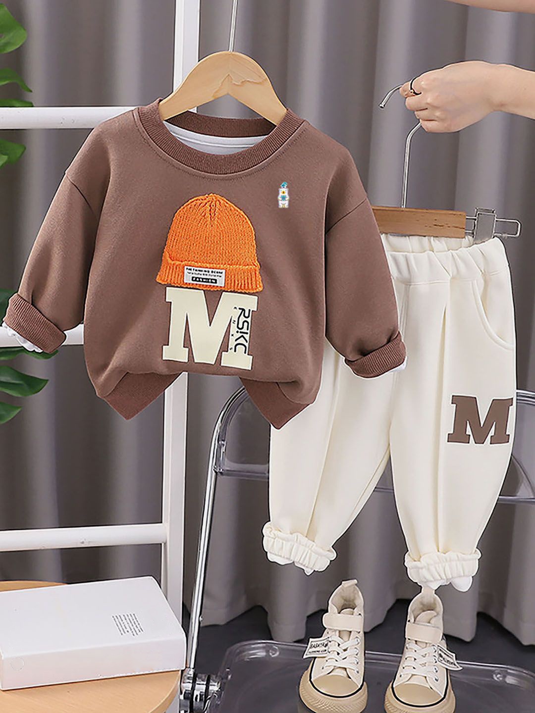 

Little Surprise Box LLP Kids Printed T-shirt with Trousers, Brown