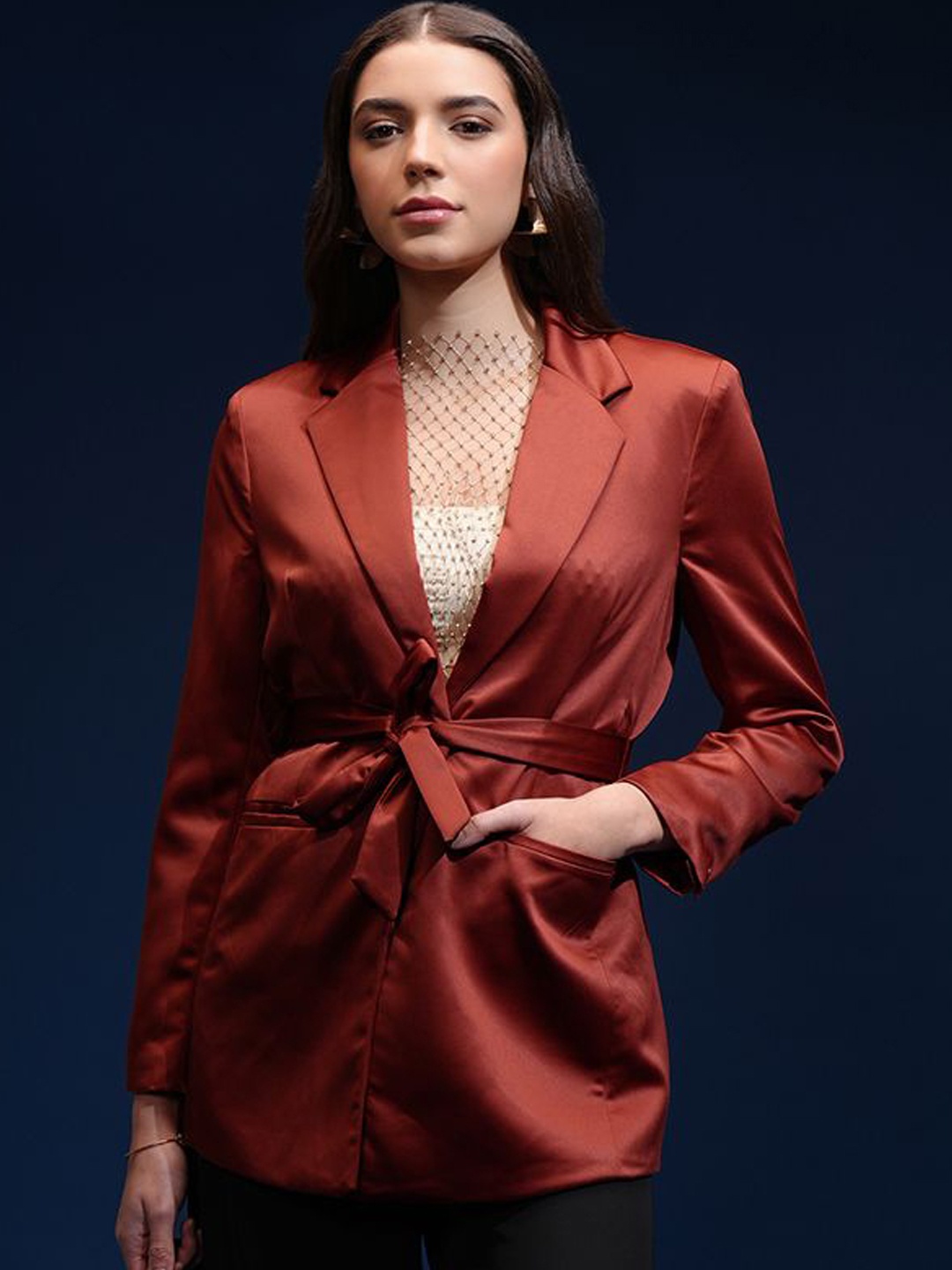 

Tokyo Talkies Slim-Fit Single Breasted Blazer, Rust