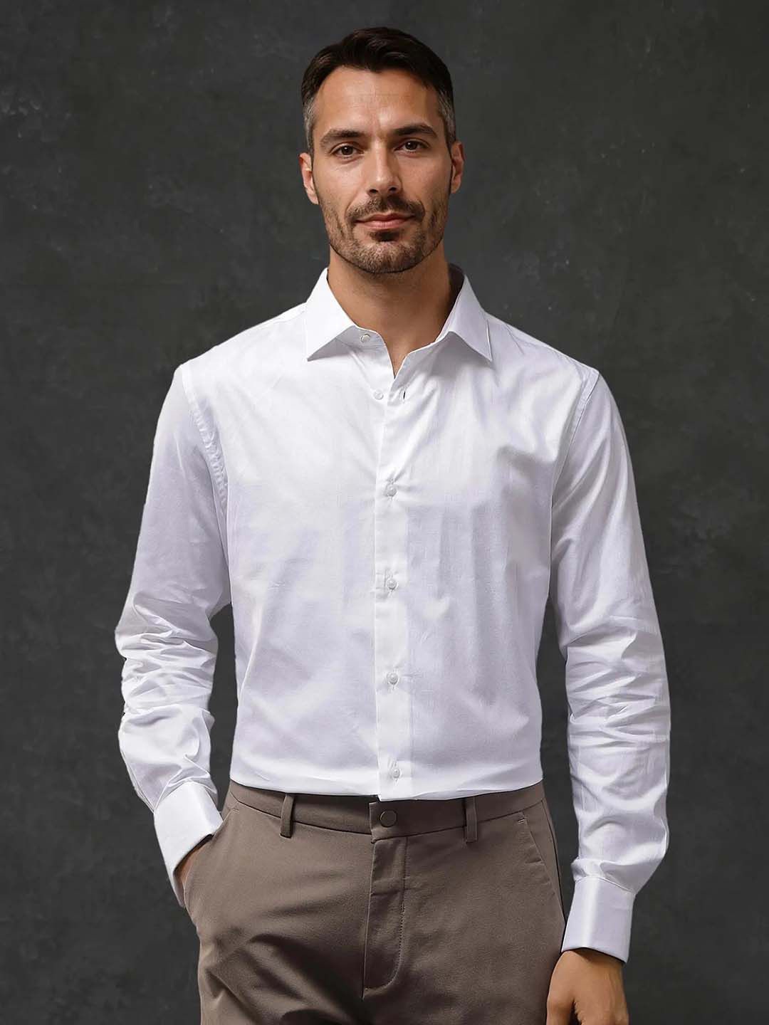 

RARE RABBIT Men Comfort Spread Collar Solid Cotton Formal Shirt, White