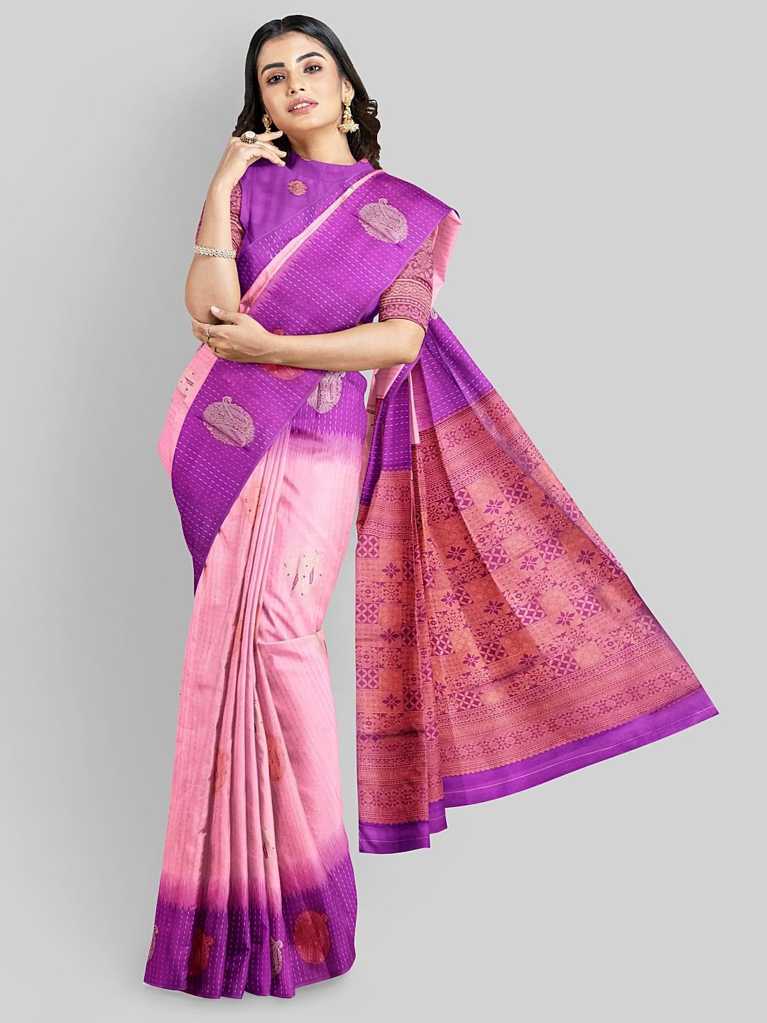 

Avyay Creation Woven Design Zari Silk Blend Kota Saree, Rose