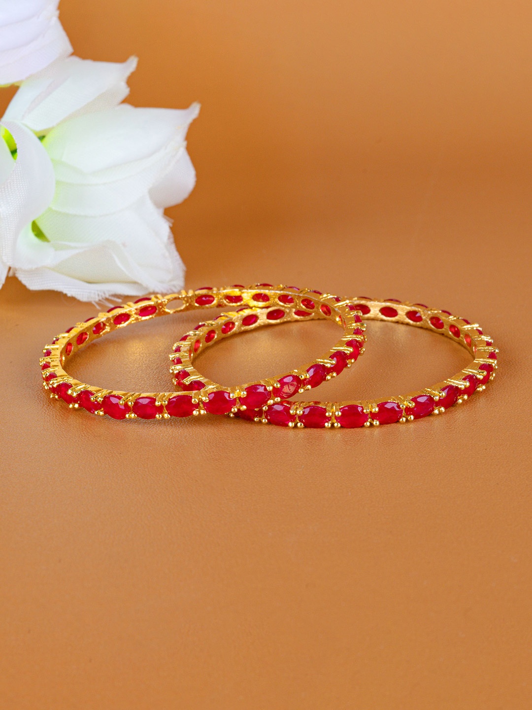 

Zevarly Set Of 2 Gold-Plated CZ Studded Bangles