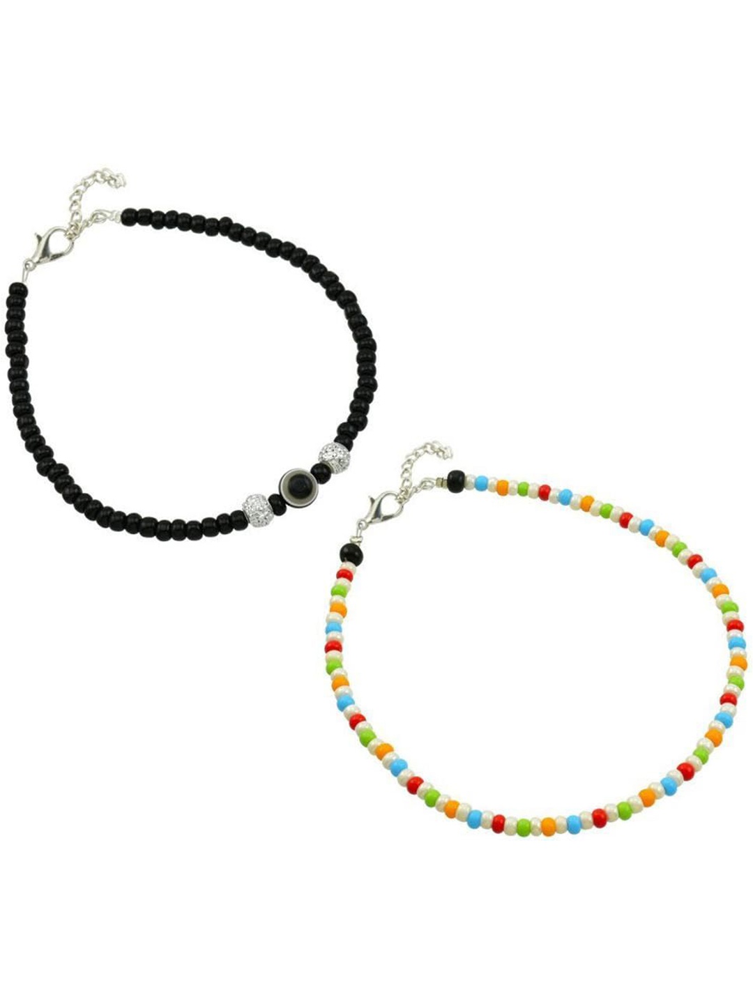 

HIGH TRENDZ Combo pack of 2 Single Leg Beads Alloy Anklet, Black