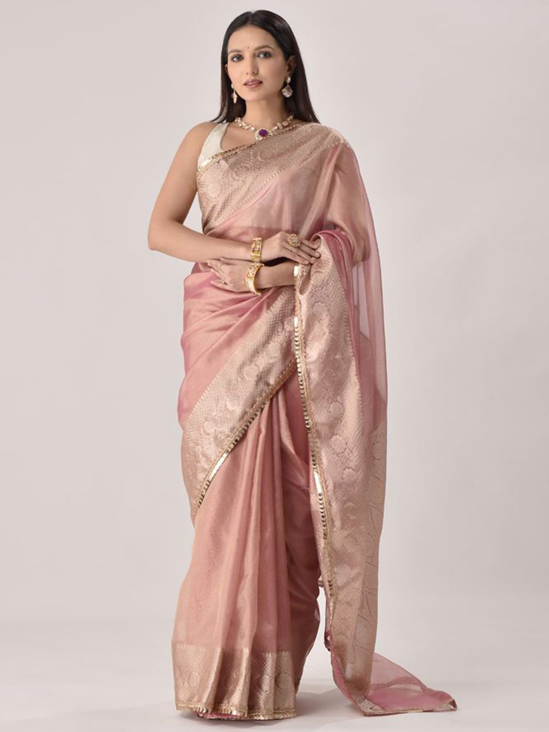 

sutra attire Woven Design Zari Tissue Banarasi Saree, Pink