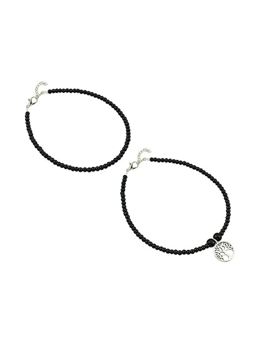 

HIGH TRENDZ Pack Of 2 Single Leg Beads Anklet, Silver