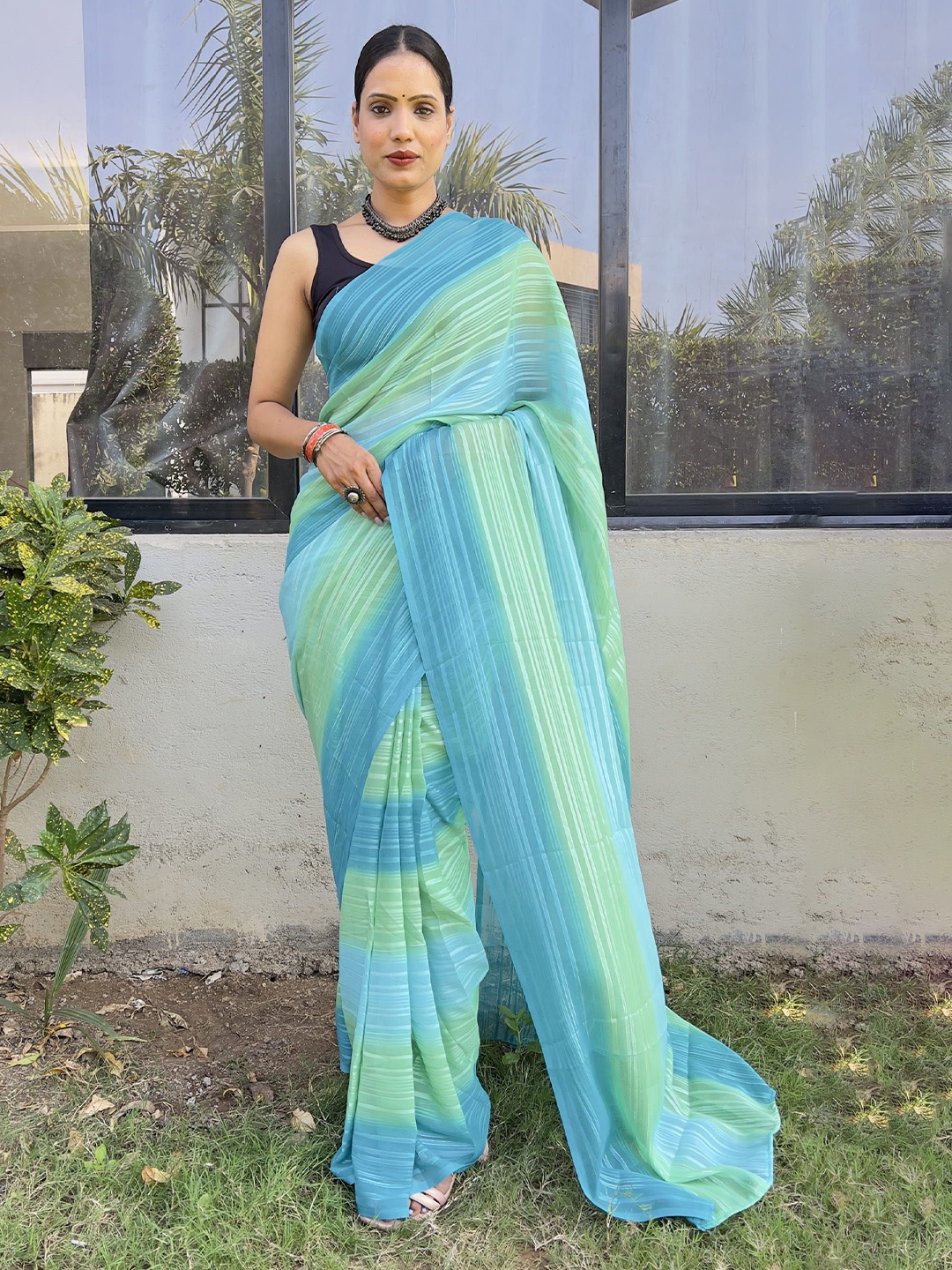 

KAYOMMI Women Pure Chiffon Ready to Wear Narayan Peth Saree, Blue
