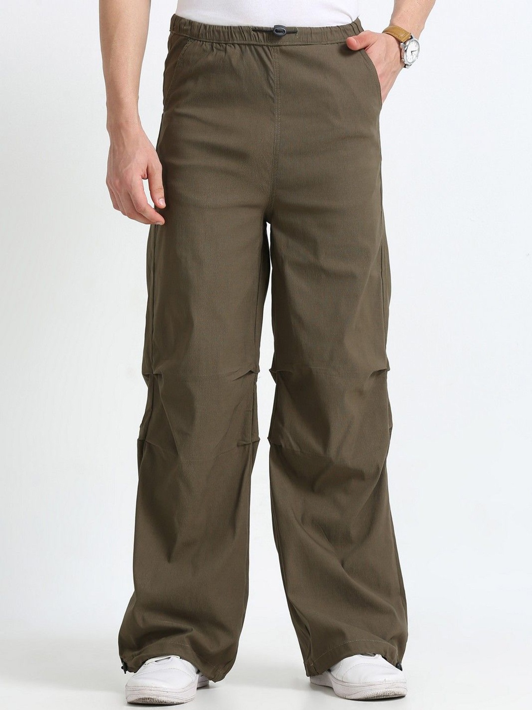 

NEVER NEUD Men Loose Fit Oversized Baggy Parachute Trousers, Brown