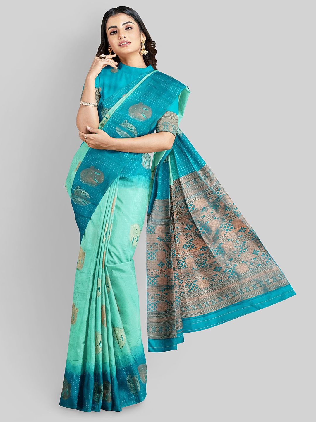 

Avyay Creation Woven Design Zari Silk Blend Kota Saree, Turquoise blue