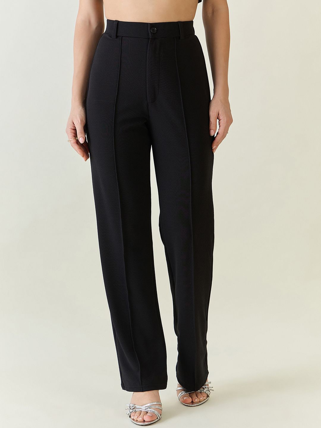 

aayu Women Relaxed High-Rise Trousers, Black