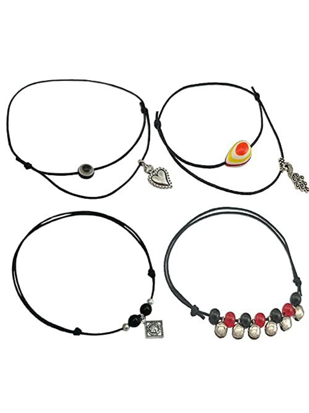 

HIGH TRENDZ Unisex Set of 4 Beaded Single Leg Anklets, Black