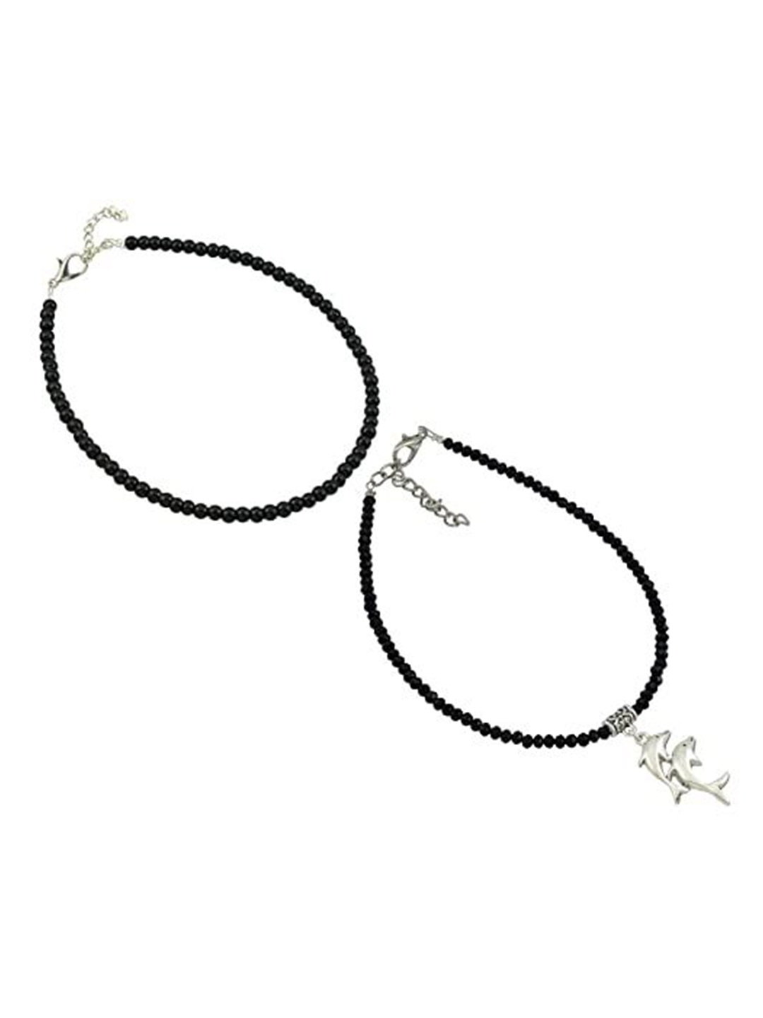 

HIGH TRENDZ Set Of 2 Beaded Single Leg Anklets, Silver