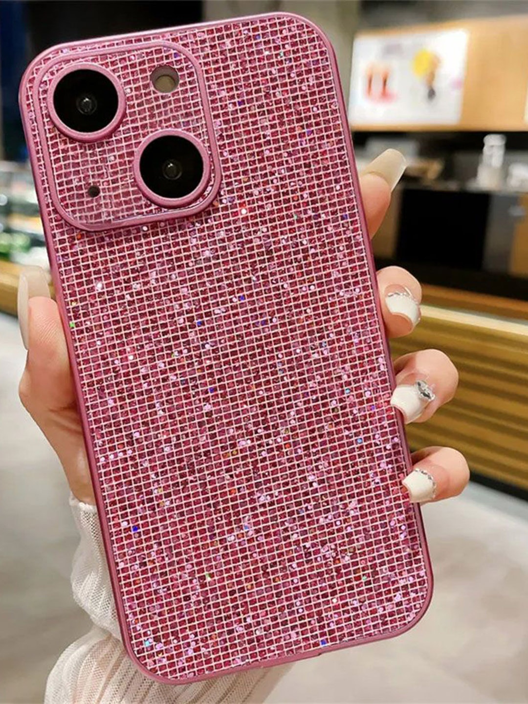 

Luxury Kase Glitter iPhone 14 Plus Back Case Mobile Accessories, Pink