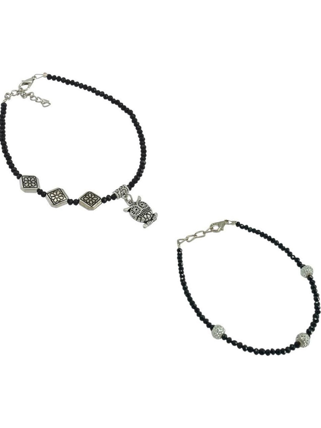 

HIGH TRENDZ Set Of 2 Single Leg Beaded Anklets, Black