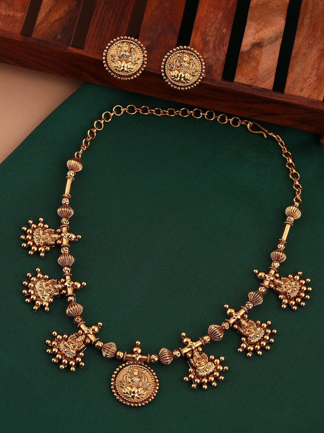 

Kattam Gold-Plated & Beaded Temple Jewellery Set