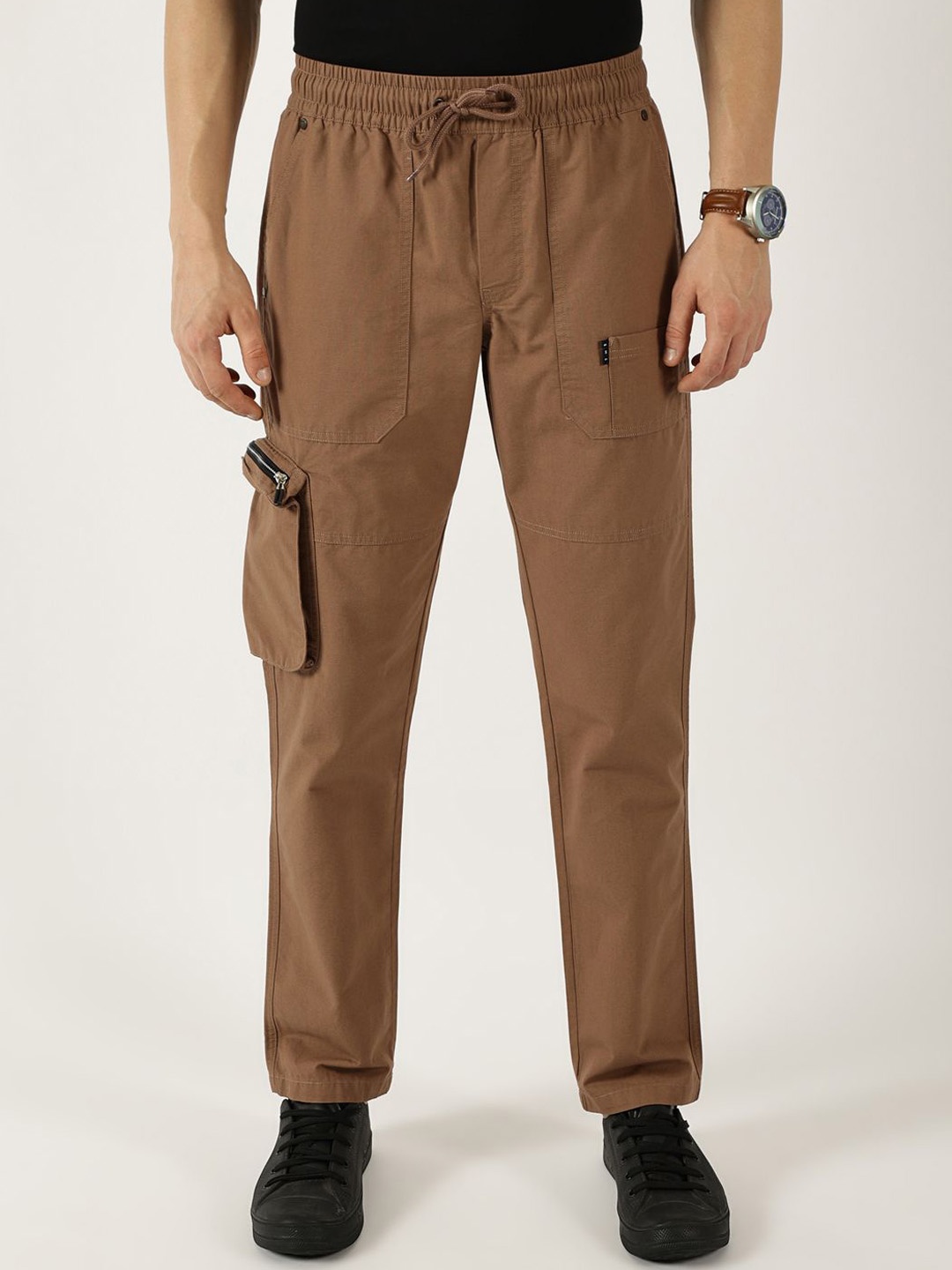 

Thomas Scott Men Smart Regular Fit Mid-Rise Easy Wash Cotton Cargos, Brown