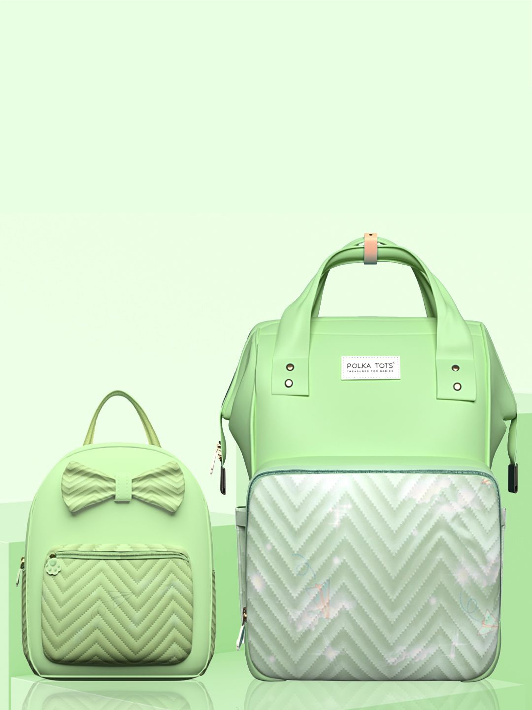 

Polka Tots Set Of 2 Mama Mini Luxe Duo Diaper Bag, Green