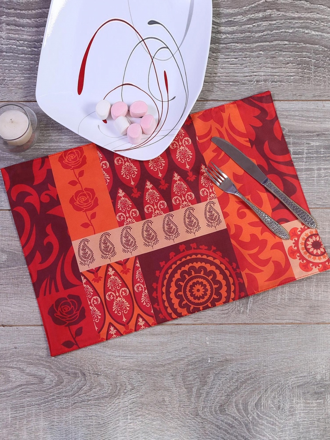 

PENTADECO Set Of 6 Red & Maroon Printed Table Placemats