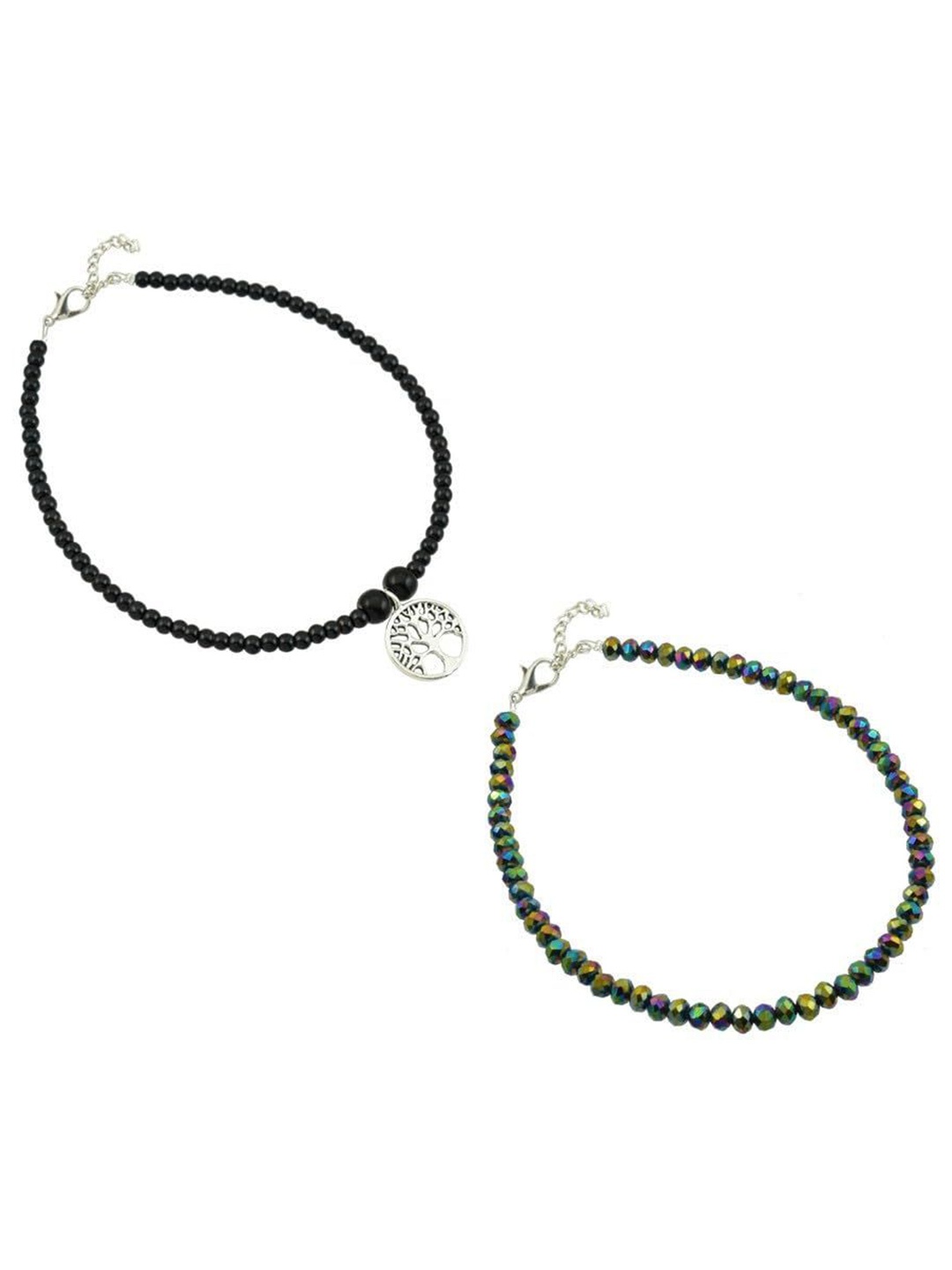 

High Trendz Pack of 2 Alloy Single Leg Beads Anklet, Black