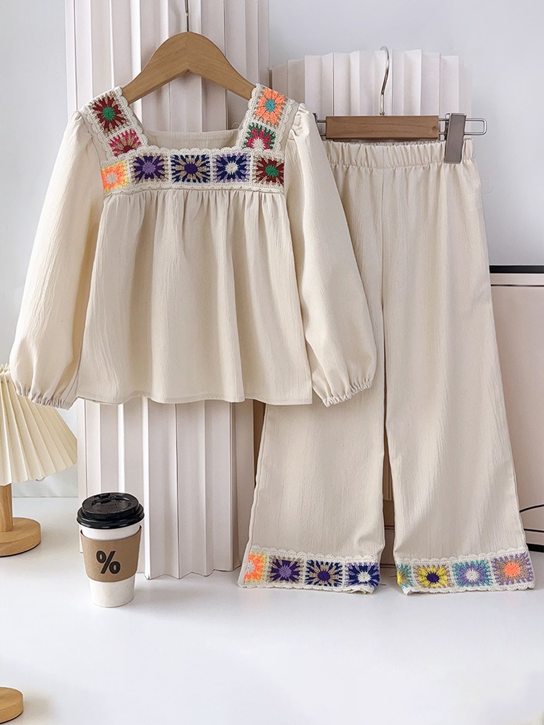 

LULU & SKY Girls Top with Palazzos, Beige
