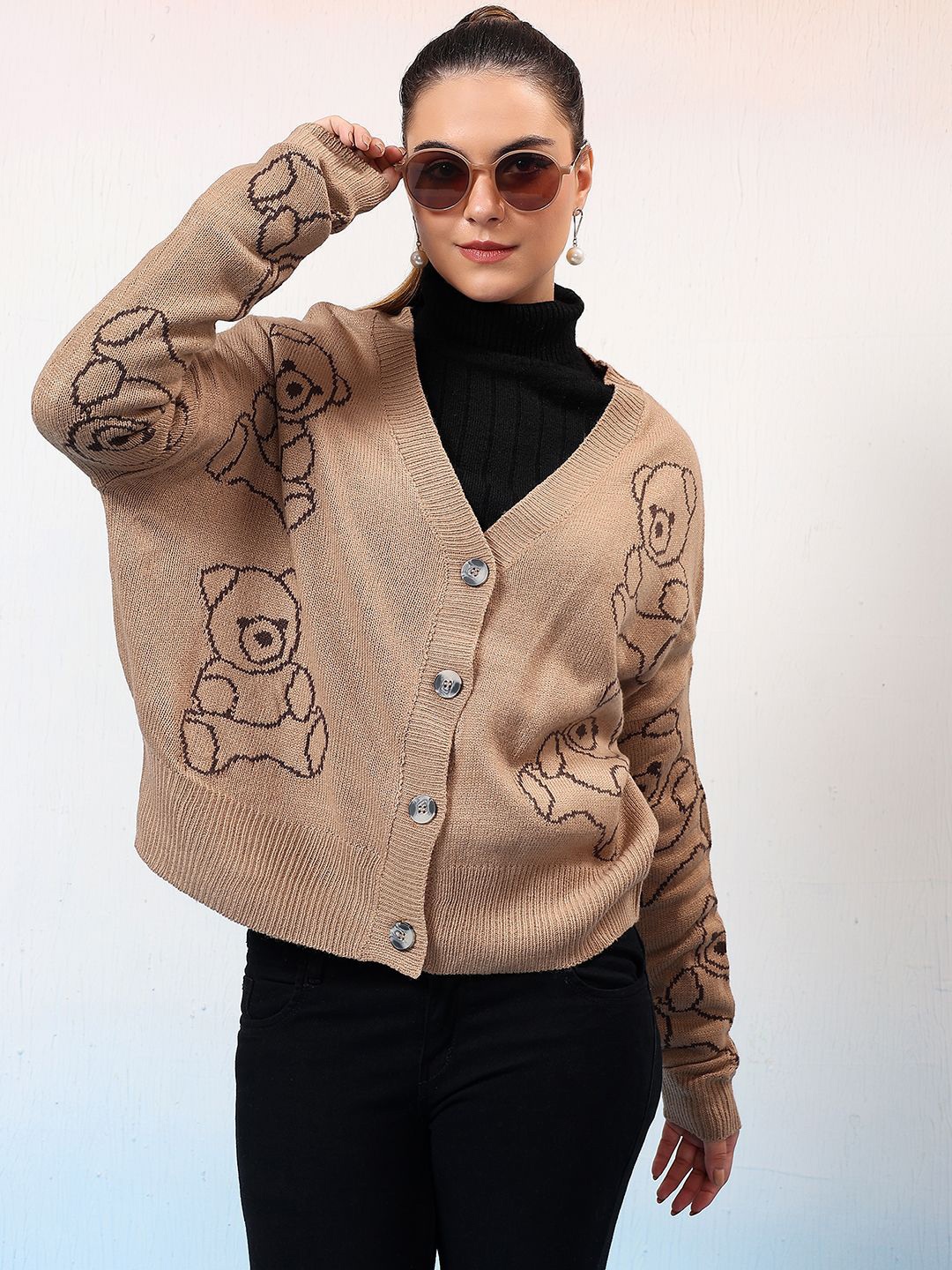 

Kotty Women Printed Cardigan, Brown