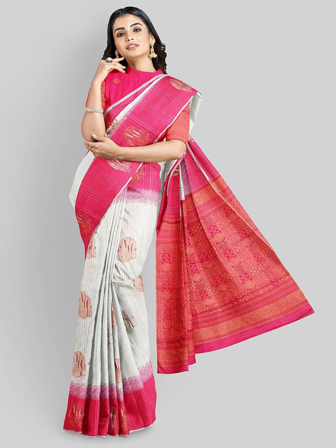 

Avyay Creation Woven Design Zari Silk Blend Kota Saree, Off white
