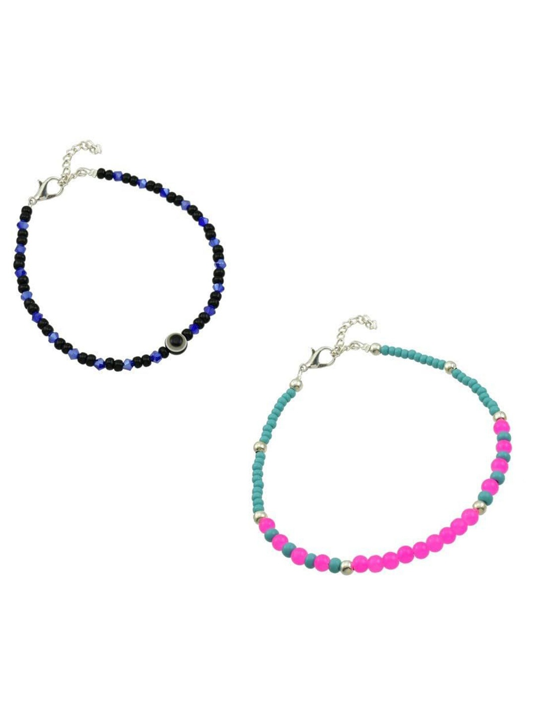 

HIGH TRENDZ Set Of 2 Single Leg Beaded Anklet, Black