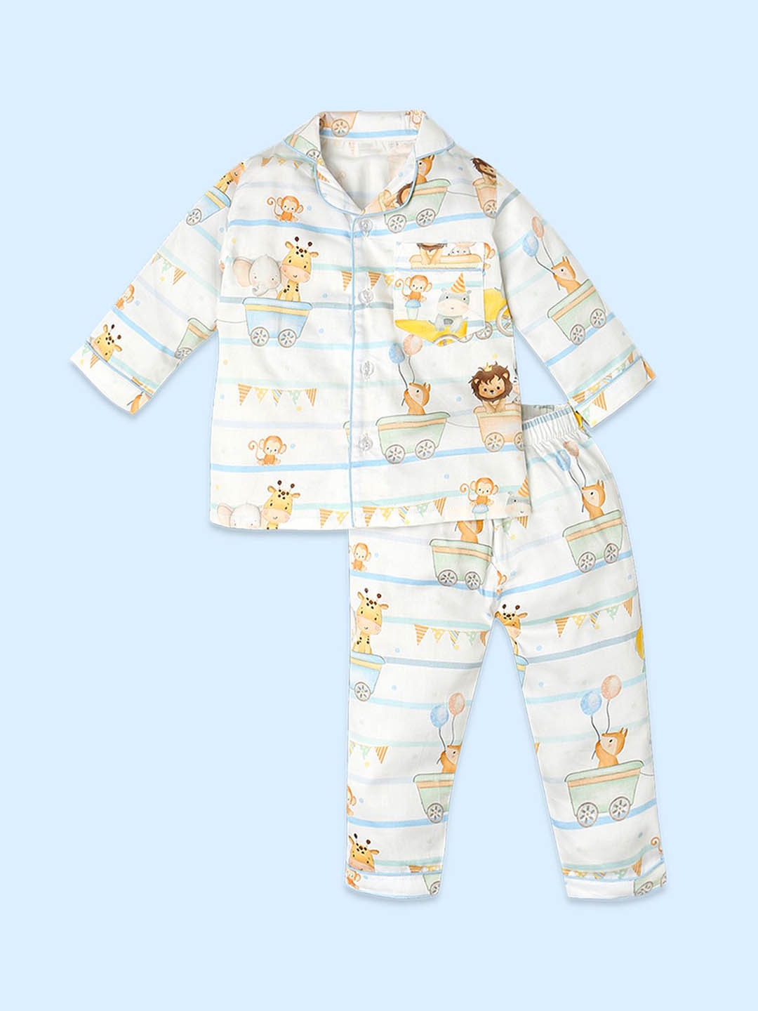 

Fancy Fluff Boys Graphic Printed Night suit, Blue